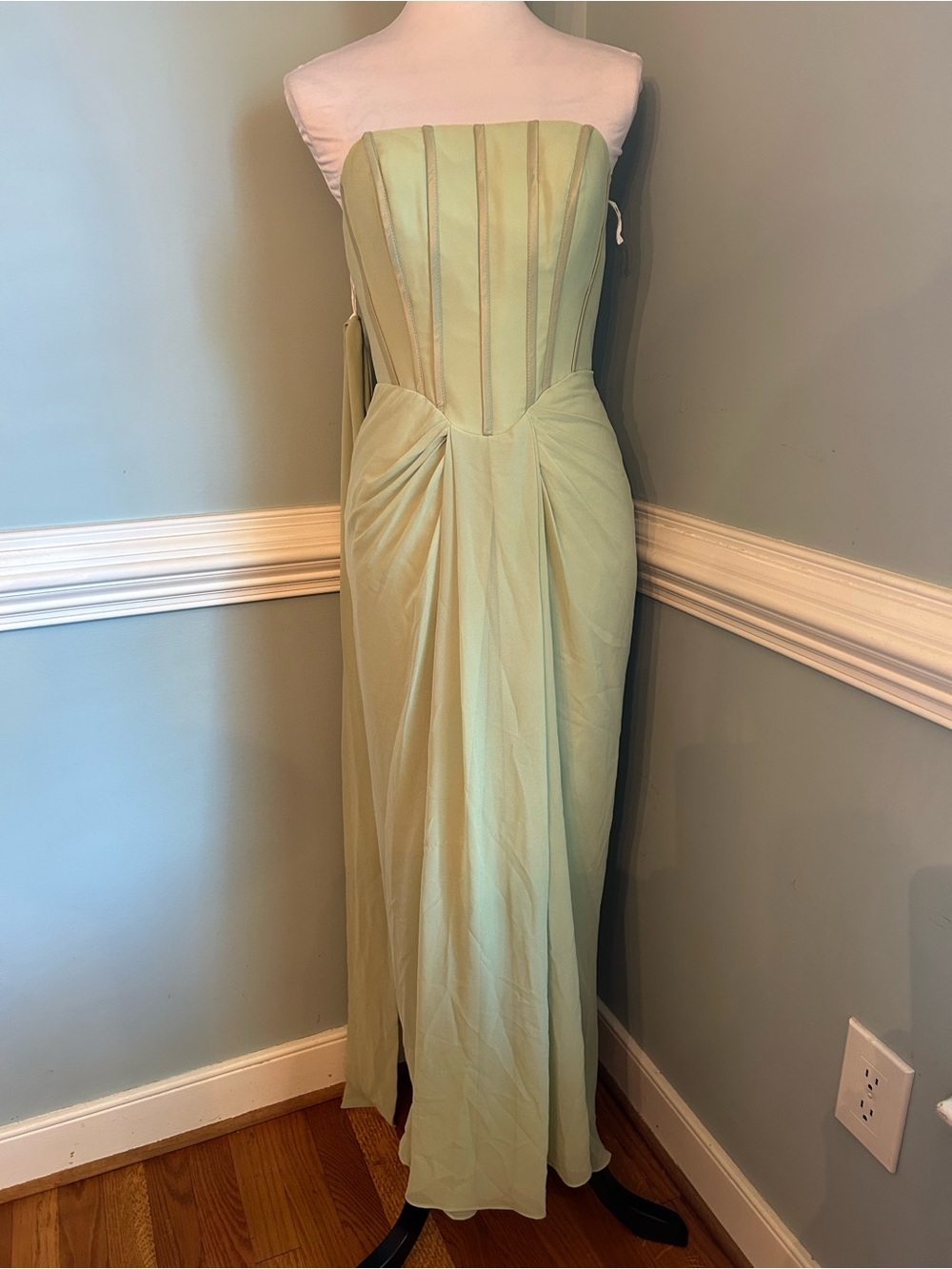 Strapless Sage Green Evening Gown